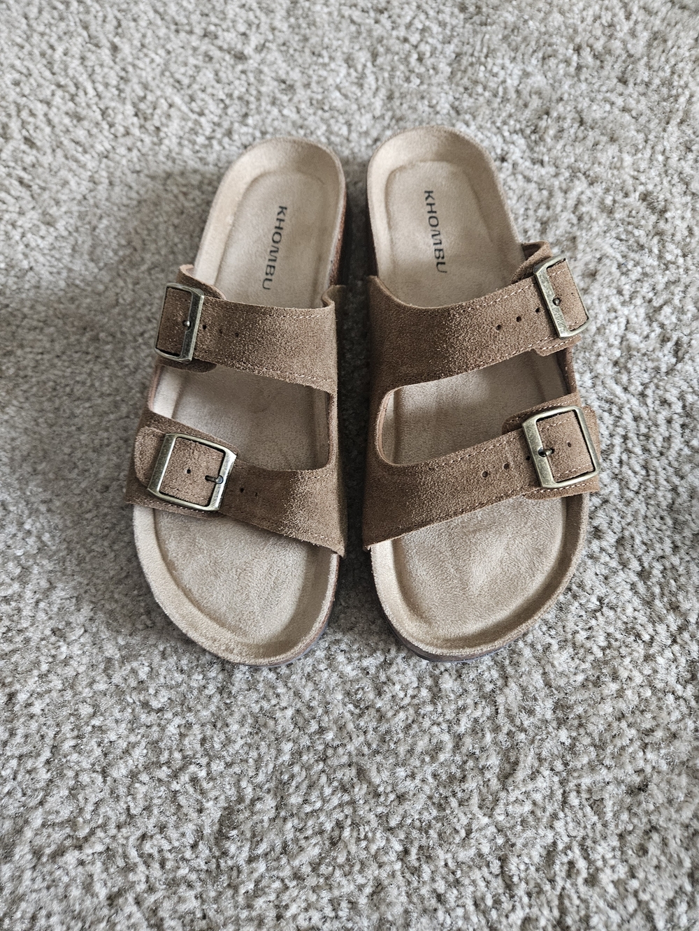 Khombu Double-Buckle Suede Slide Sandals - Brown